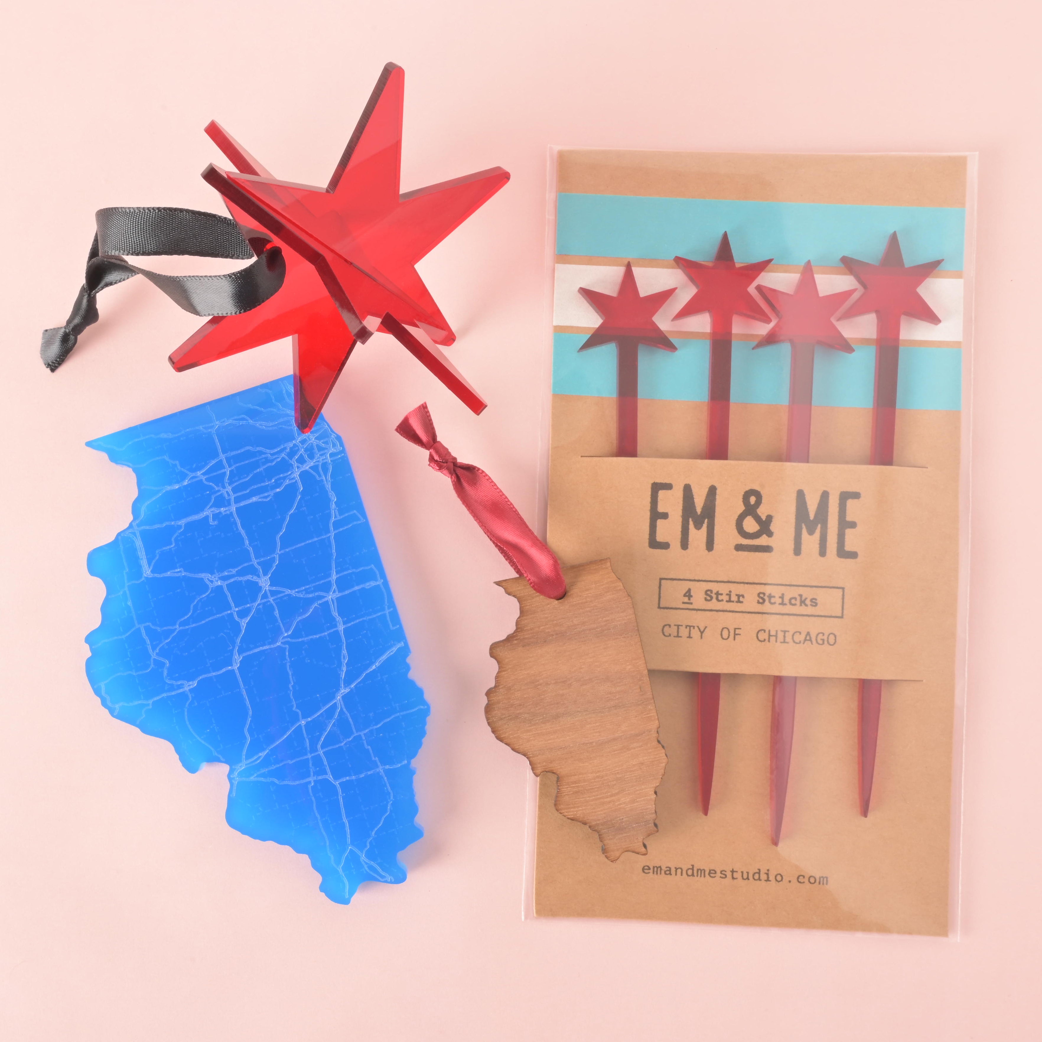 Chicago Star Ornament, Red Acrylic